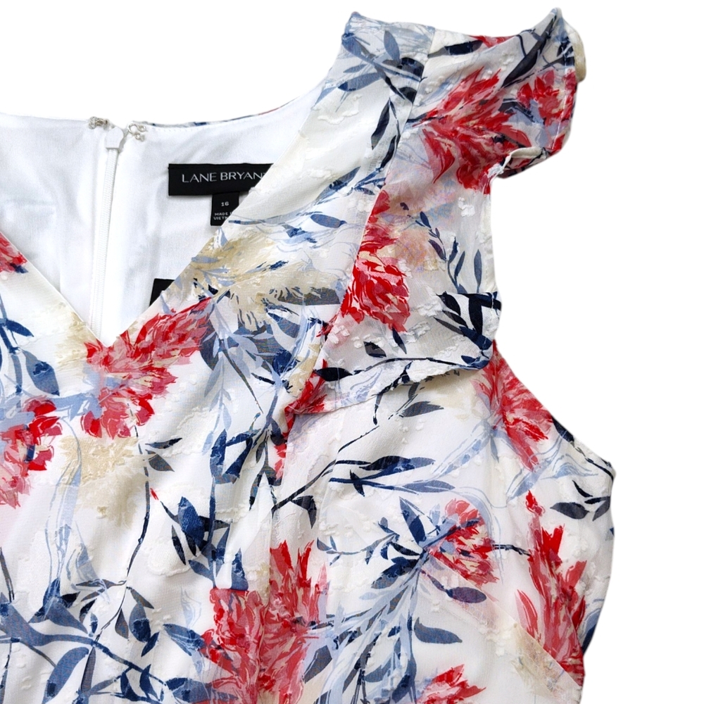 Lane Bryant Women's Elegant Floral Burnout Dress W/Tie Summer Wedding Size 16 - Picture 4 of 14